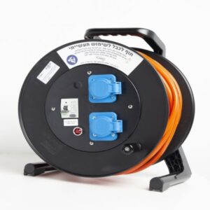 תוף כבל מאריך 50 מטר תעשייתי 3X2.5 כתום + 2 שקעים + פחת