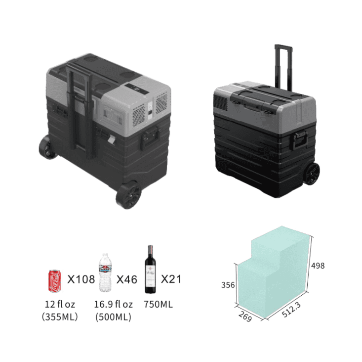 מקרר/מקפיא לרכב 62 ליטר עם גלגלים וידית טרולי + סוללה - TX62 – תמונה 5