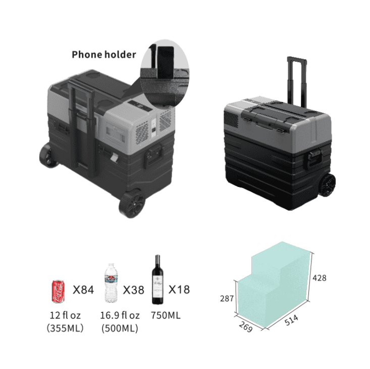 מקרר/מקפיא לרכב 52 ליטר עם גלגלים וידית טרולי + סוללה - TX52 – תמונה 3